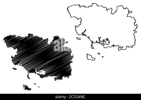 Dipartimento di Morbihan (Francia, Repubblica francese, Bretagna o Bretagna regione) mappa vettoriale illustrazione, scrimble schizzo mappa di Morbihan Illustrazione Vettoriale