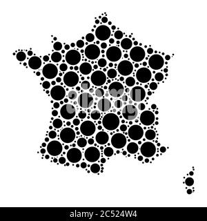 Francia mappa mosaico di cerchi di varie dimensioni. Mappa vettoriale nera punteggiata su sfondo bianco. Illustrazione Vettoriale