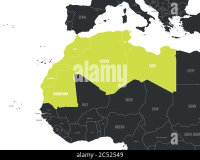 Mappa dei paesi del Maghreb - stati dell'Africa del Nord-Ovest. Illustrazione vettoriale. Illustrazione Vettoriale