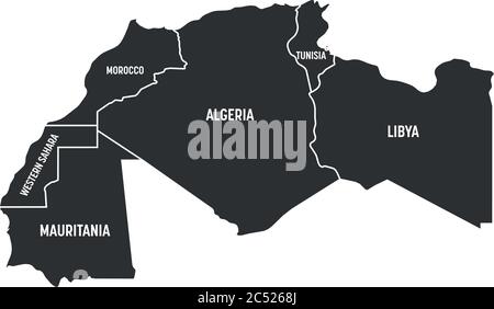 Mappa dei paesi del Maghreb - stati dell'Africa del Nord-Ovest. Illustrazione vettoriale. Illustrazione Vettoriale