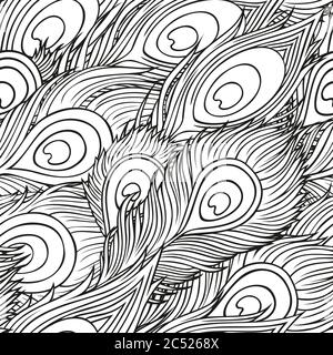 piume di pavone disegnate a mano Illustrazione Vettoriale