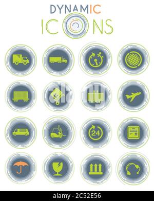 Icone dinamiche di trasporto del carico Illustrazione Vettoriale