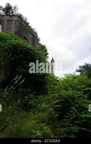 Particolare della Fortezza di Königstein la 'Bastiglia di Saxon', una fortezza collinare vicino Dresda, in Svizzera sassone, Germania, è una delle più grandi colline f Foto Stock