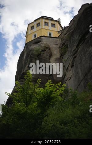 Particolare della Fortezza di Königstein la 'Bastiglia di Saxon', una fortezza collinare vicino Dresda, in Svizzera sassone, Germania, è una delle più grandi colline f Foto Stock