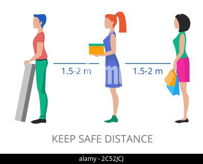 Concetto di distanza di sicurezza, illustrazione vettoriale dal design piatto moderno, per la grafica e il web design Illustrazione Vettoriale