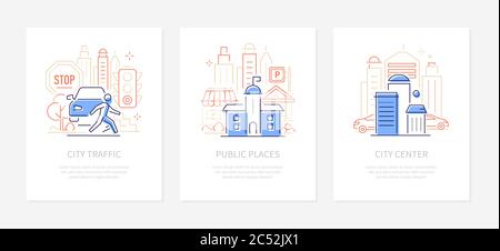 Informazioni turistiche - linea di design stile banner set Illustrazione Vettoriale