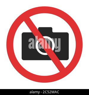 Fotocamera non consentita. La fotocamera vietata ha attraversato un'icona semplice. Non è consentito scattare un cartello fotografico Illustrazione Vettoriale