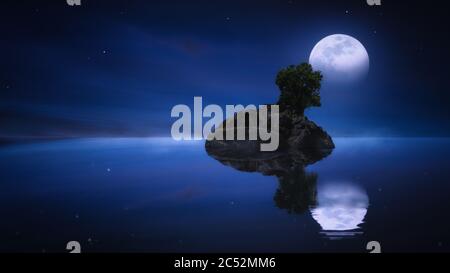 Formazione rocciosa nell'oceano al chiaro di luna, Corona del Mar, California, USA Foto Stock