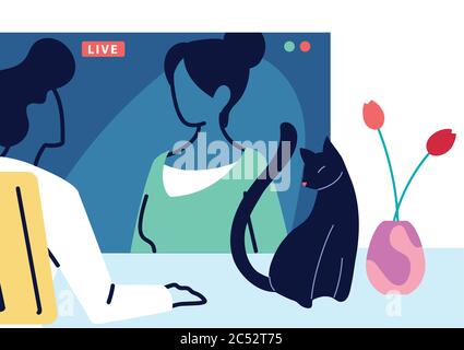 uomini che comunicano tramite video call vettoriale illustrazione desing Illustrazione Vettoriale