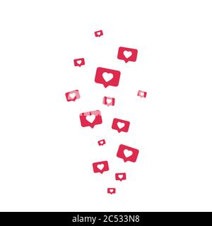 Come icone che volano su sfondo bianco. Elementi dei social media. Bordo di notifica del contatore. Commento e simbolo della seguace. Social network. Vettore Illustrazione Vettoriale