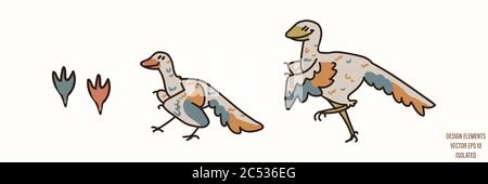 Arcaeopteryx dinosauro sesso neutrale bambino illustrazione clipart. Semplice colore bizzaresco minimale a 2 tonalità. Camera bambini arredamento camera stampa o. Illustrazione Vettoriale