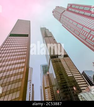 Vista dall'alto dei grattacieli di chicago e degli alti edifici degli uffici. Mostra vari stili architettonici. Illinois stati uniti. Foto Stock