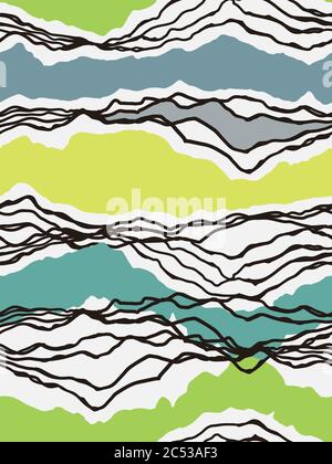 Colori vettoriali al neon semplici forme astratte e linee a zigzag motivo di ripetizione senza giunture. Motivo di stampa per arredamento e moda. Illustrazione Vettoriale