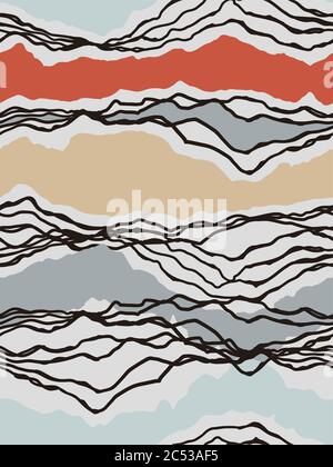 Vettoriale colorito semplice astratto doodle forme e zigzag linea modello di ripetizione senza giunture. Moda e decorazione casa stampa modello. Illustrazione Vettoriale