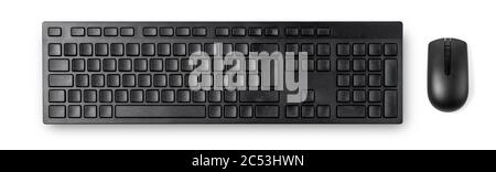 Mouse moderno e tastiera nera isolata su sfondo bianco Foto Stock