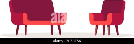 Sedia rossa e divano semi piatto RGB colore illustrazione vettoriale Illustrazione Vettoriale