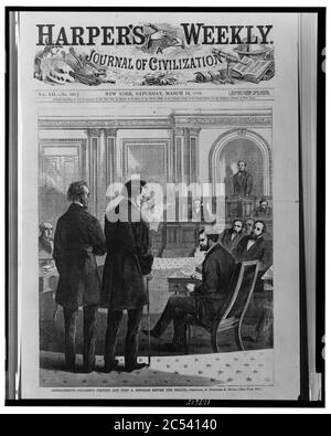 Impeachment - Thaddeus Stevens e John A. Bingham davanti al Senato - disegnato da Theodore R. Davis. Foto Stock