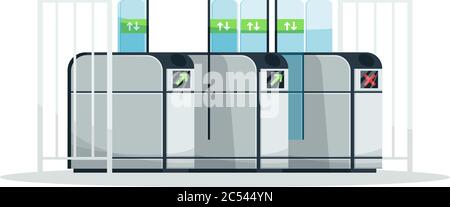 Illustrazione vettoriale a colori RGB semi-piatto del tornello automatico Illustrazione Vettoriale