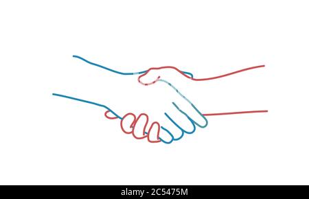 Stretta di mano. Illustrazione vettoriale del disegno con linea a colori. Illustrazione Vettoriale
