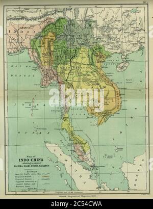 Mappa di Indocina 1886. Foto Stock