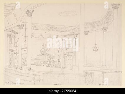 Interno del Teatro Chowringhee, Calcutta, dal cerchio verso il palco, che mostra le prime file di posti di William Prinsep. Foto Stock