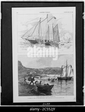 Intervistando i pescatori di Terranova per quanto riguarda la presenza di incrociatori costiera - Fred S. Cozzens. Alla ricerca di esca sulla costa di Terranova-Hauling capelin esca a Holyrood, Conception Bay - Foto Stock