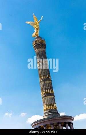 Colonna della vittoria, dettaglio, Victoria, dea della vittoria, memoriale, Tiergarten, Berlino, Germania Foto Stock