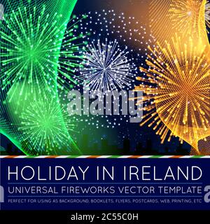 Giornata nazionale del Paese in stile Blending Lines con Fireworks Vector Illustrazione Vettoriale