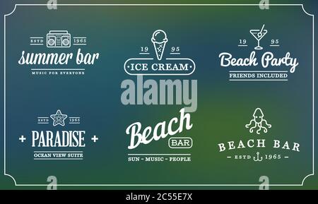 Set di elementi Vector Beach Sea Bar e Summer possono essere utilizzati come logo o icona di qualità superiore Illustrazione Vettoriale