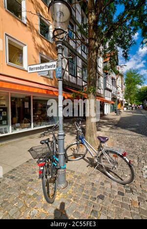 Magniviertel, facciate di case, architettura cittadina, Braunschweig, bassa Sassonia, Germania, Europa Foto Stock