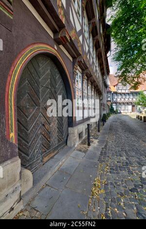 Magniviertel, facciata casa, porta anteriore, finestra, Braunschweig, bassa Sassonia, Germania, Europa Foto Stock