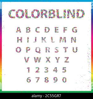 Set di font stile Colorblind in vettore. Freschi colori alla moda. Illustrazione Vettoriale