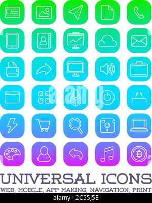 30 icone universali impostate per tutti gli scopi Web, cellulare, creazione di applicazioni, navigazione, Stampa Illustrazione Vettoriale