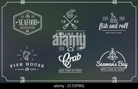 Set di elementi Vector Sea Food e Sea Signs Illustration possono essere utilizzati come logo o icona di qualità superiore Illustrazione Vettoriale