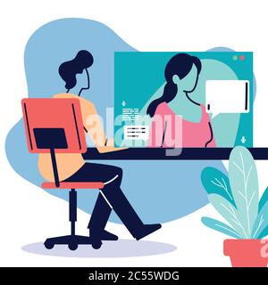 uomini che comunicano tramite video call vettoriale illustrazione desing Illustrazione Vettoriale