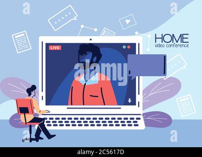 uomini che comunicano tramite video call vettoriale illustrazione desing Illustrazione Vettoriale