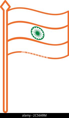 Independece giorno india celebrazione bandiera stile linea icona disegno vettoriale illustrazione Illustrazione Vettoriale