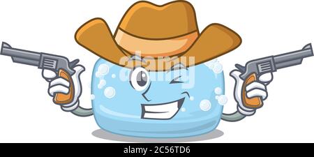 Un saggio cowboy di sapone Cartoon design con pistole Illustrazione Vettoriale