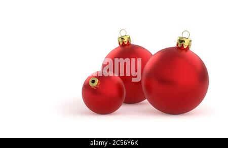 Natale palline rosse baubles bombe bulbi decorazione colorata isolato su sfondo bianco. Xmas vetro sfere group.3D rendering. Foto Stock