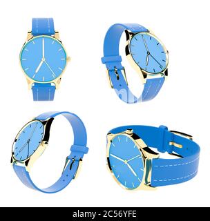 Set di orologi blu. illustrazione del rendering 3d Foto Stock