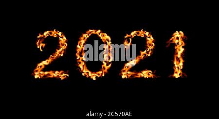 2021 Capodanno. Immagine vettoriale dell'icona fuoco. Design a fiamma. Illustrazione Vettoriale