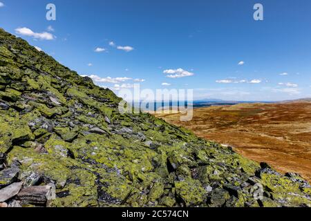 Vista dalla cima della montagna di Muen nel Parco Nazionale di Rondane, Norvegia Foto Stock