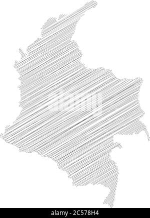 Colombia - matita scrimbolo schizzo silhouette mappa della zona di paese con ombra. Semplice illustrazione vettoriale piatta. Illustrazione Vettoriale