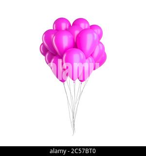 Gruppo di balloni rosa festa di compleanno. Isolato su sfondo bianco. Rendering 3D. Celebrazione felice decorazione sorpresa. Foto Stock