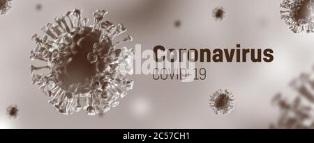 Pandemia di coronavirus. Virus Covid 19-NCP. Immagine panoramica. Microbiologia e Virologia . Concetto. Rendering 3D. Foto Stock