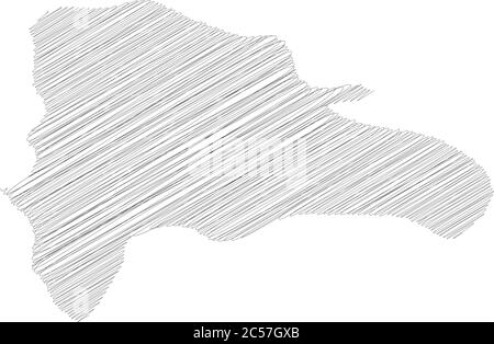 Repubblica Dominicana - matita scrimolo schizzo silhouette mappa della zona di paese con ombra. Semplice illustrazione vettoriale piatta. Illustrazione Vettoriale