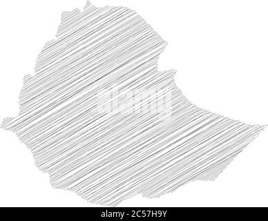 Etiopia - matita scrimbolo schizzo silhouette mappa della zona del paese con ombra. Semplice illustrazione vettoriale piatta. Illustrazione Vettoriale