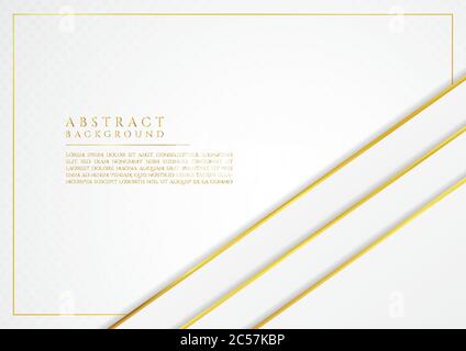 Bianco sovrapposizione strato disegno modello sfondo oro cornice metallica con spazio. Illustrazione vettoriale. Illustrazione Vettoriale