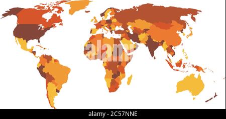 Mappa vettoriale politica vuota multicolore del mondo con confini nazionali dei paesi su sfondo bianco. Illustrazione Vettoriale