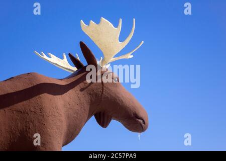 Mac la statua di Moose Roadside attrazione a Moose Jaw Saskatchewan una volta la statua di Moose più alta del mondo Foto Stock